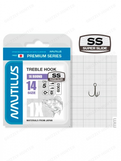 Крючок тройной Nautilus 1X Round Premium Series 6063SS №14 