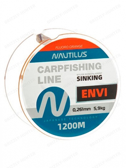 Леска карповая Nautilus Envi Fluoro orange 0,261мм, 5.9кг, 1200м
