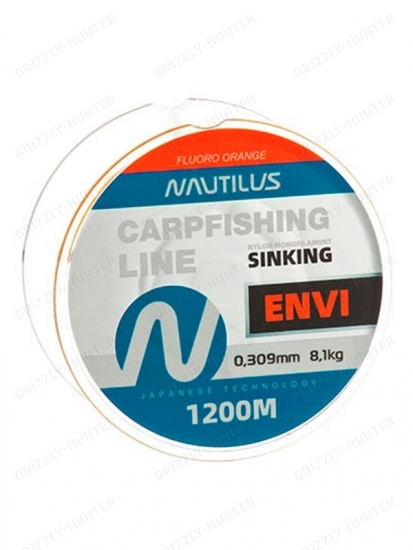 Леска карповая Nautilus Envi Fluoro orange 0,309мм, 8.1кг, 1200м