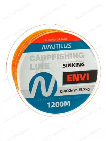 Леска карповая Nautilus Envi Fluoro orange 0,402мм, 13.7кг, 1200м