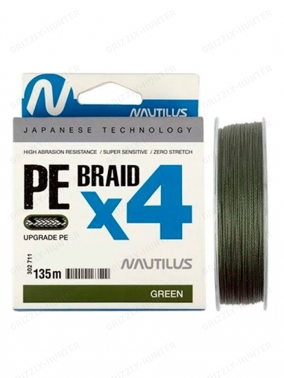 Шнур Nautilus Braid X4 Green d-0.10 5.4кг 0.8PE 135м 