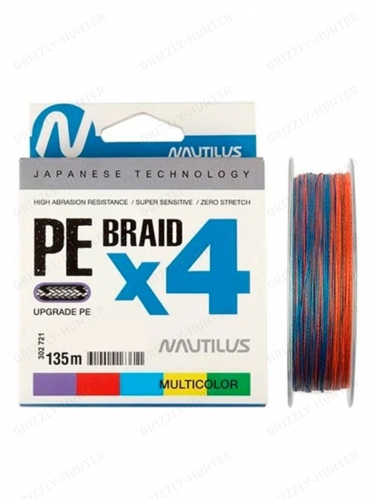 Шнур Nautilus Braid X4 Multicolor d-0.18 13.2кг 2.0PE 135м   