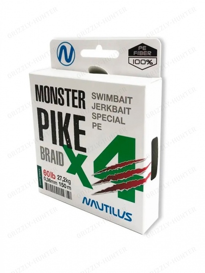 Шнур Nautilus Monster Pike Braid X4 Dark Green d-0.36 27.2кг 150 