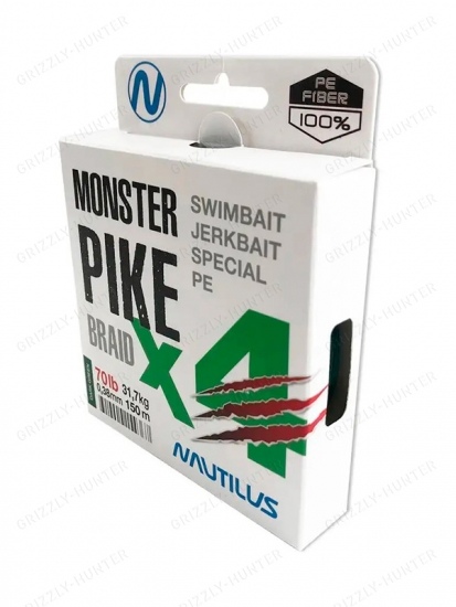 Шнур Nautilus Monster Pike Braid X4 Dark Green d-0.38 31.7кг 150