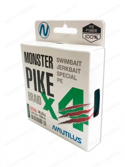 Шнур Nautilus Monster Pike Braid X4 Dark Green d-0.41 36.2кг 150 