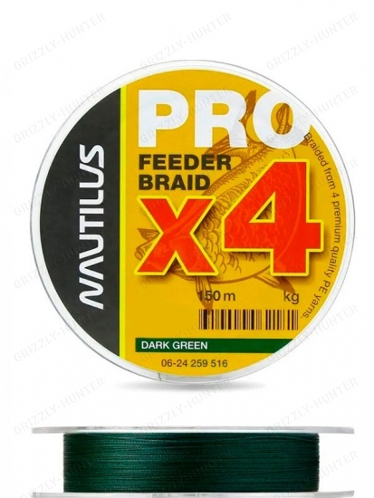 Шнур Nautilus Pro Feeder Braid Dark Green d-0.16 8.2кг 18lb 150м