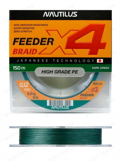 Шнур Nautilus X4 Feeder Braid Dark Green d-0.12 6.8кг 150м